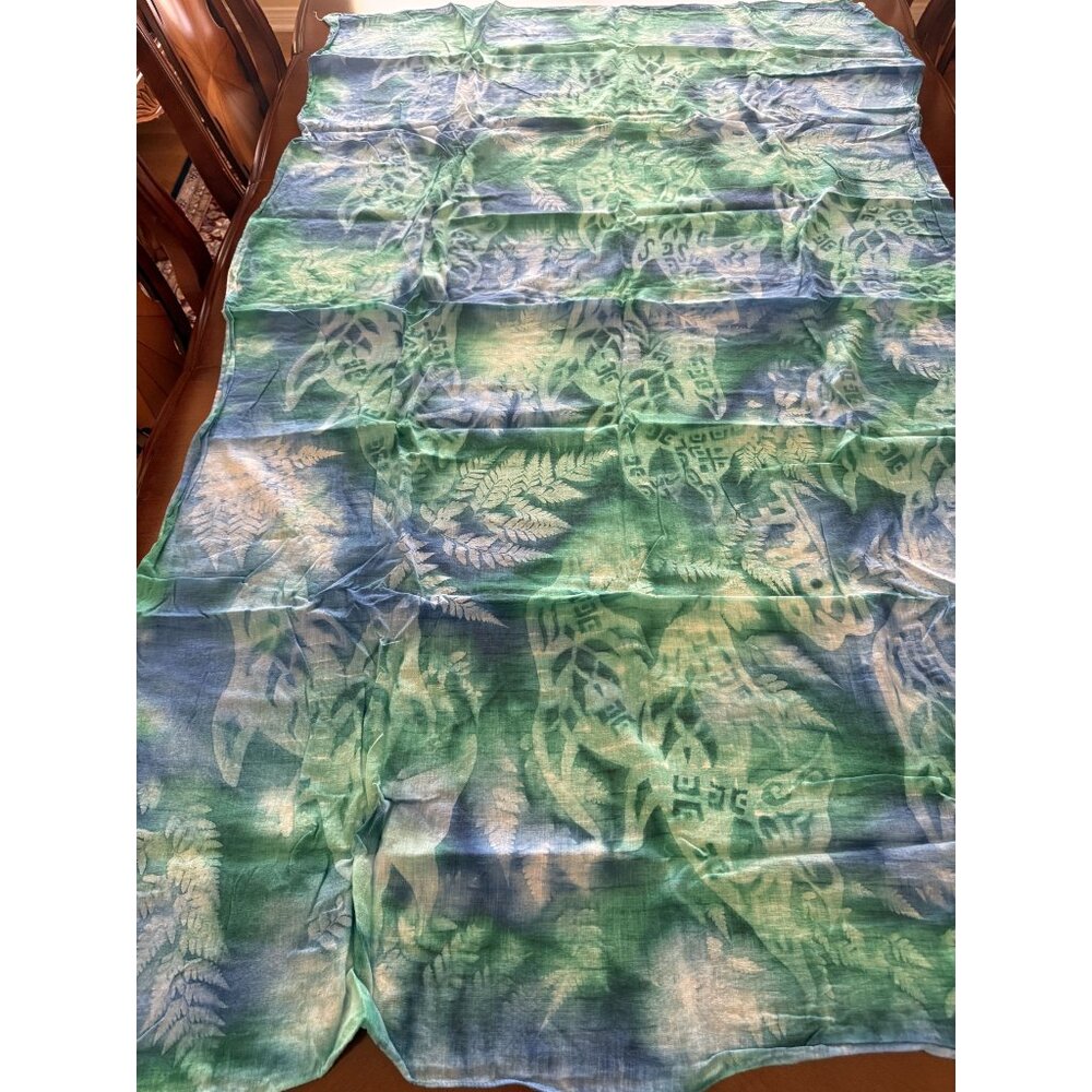 Hand-Dyed Green &Blue Botanical Patterned Scarf/Shawl/Sarong Lightweight Fabric